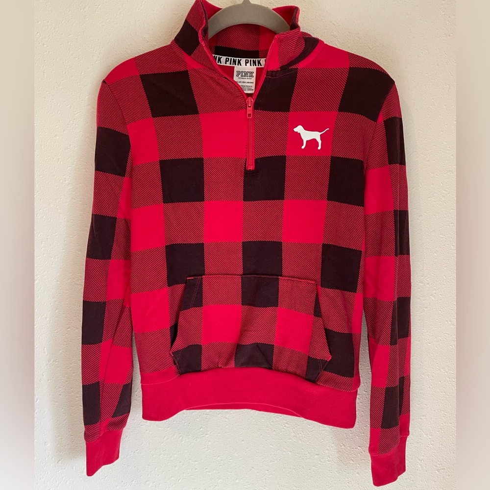 Victoria’s Secret PINK Buffalo Plaid Quarter Zip Pullover XS